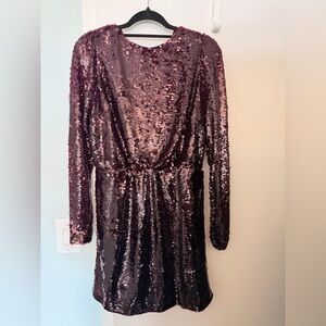 LOFT Long Sleeve Sequin Dress in Deep Purple